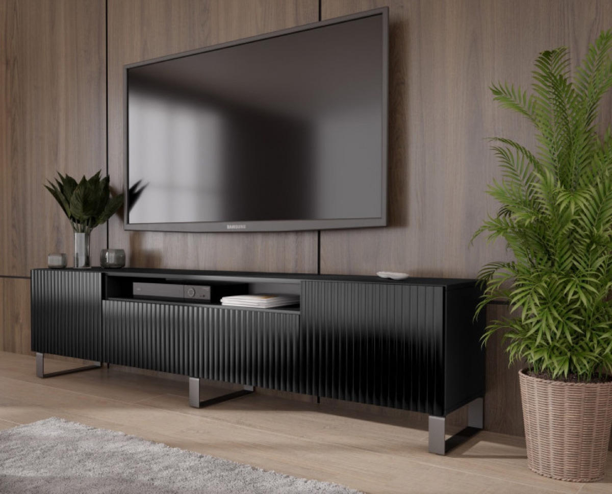 TV-LOWBOARD Schwarz MARCO Frezierte Fronten 200 cm - Schwarz, Holzwerkstoff (200/53/41cm) - Sepro Meble