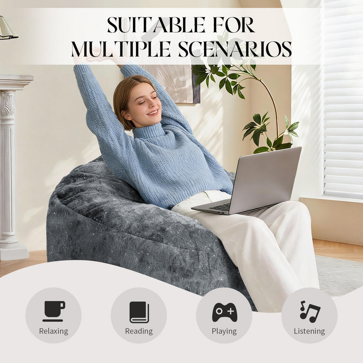 SITZSACK 103x103x65cm Beige Ergonomisches Design - Grau, Textil (103/31/103cm) - Raelunyi