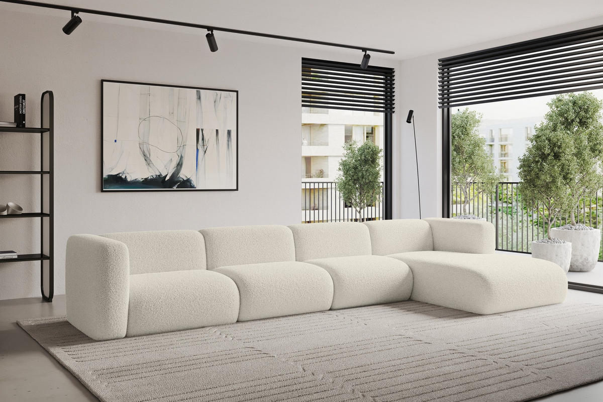 ECKSOFA Ottomane Rechts MIRA-L3 409x179x70 Beige Bouclé - Kaschmir/Beige, Holzwerkstoff/Kunststoff (409/179cm) - ALTDECOR