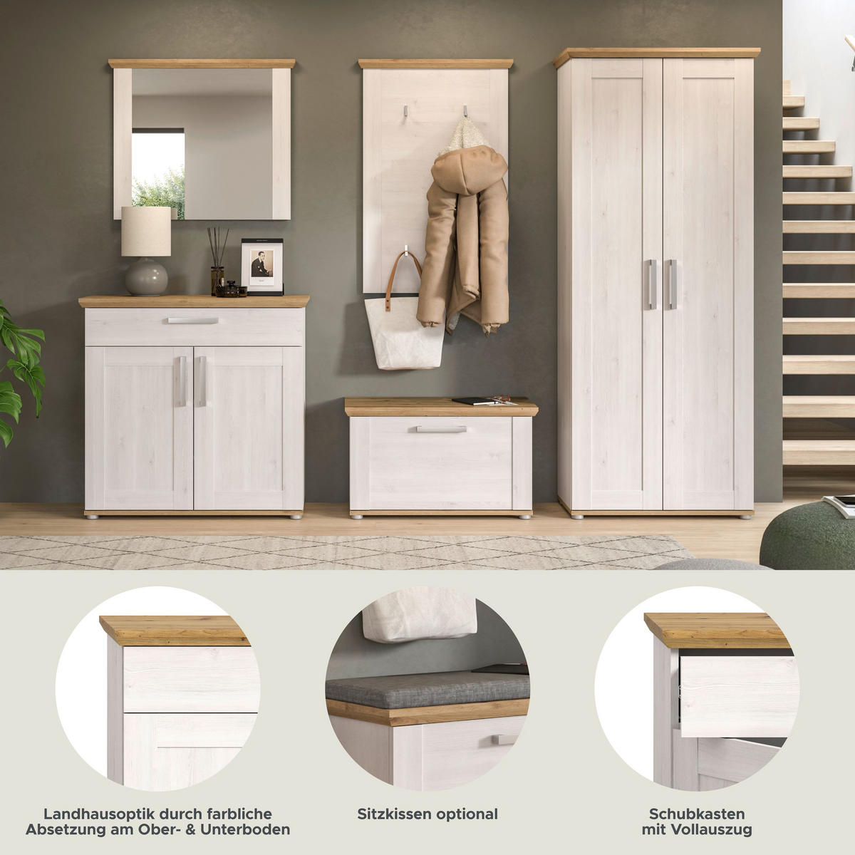 GARDEROBEN Set Verona 285x196x39 cm Sibiu Lärche Weiß 5tlg. - Lärchefarben, Holzwerkstoff (276/194/37cm)