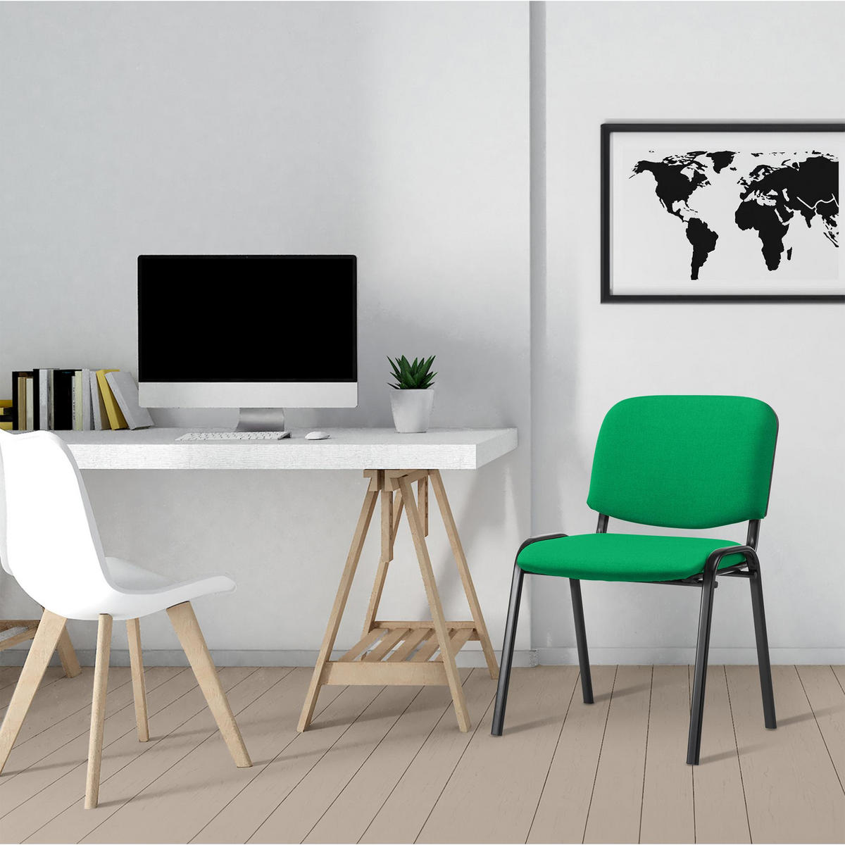 BESUCHERSTUHL Stoff grün - Grün, Textil/Metall (53/83/53cm) - CLP