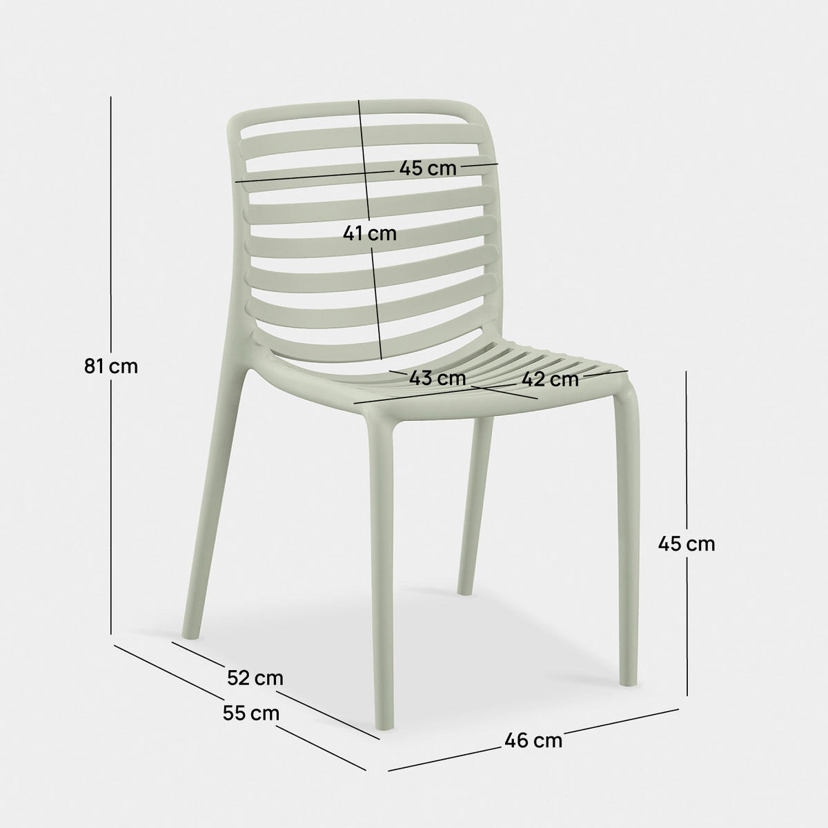GARTENSTUHL Eros Grün 45 cm x 81 cm 4er-Set - Grün, Kunststoff (45/81/55cm) - Klast Home