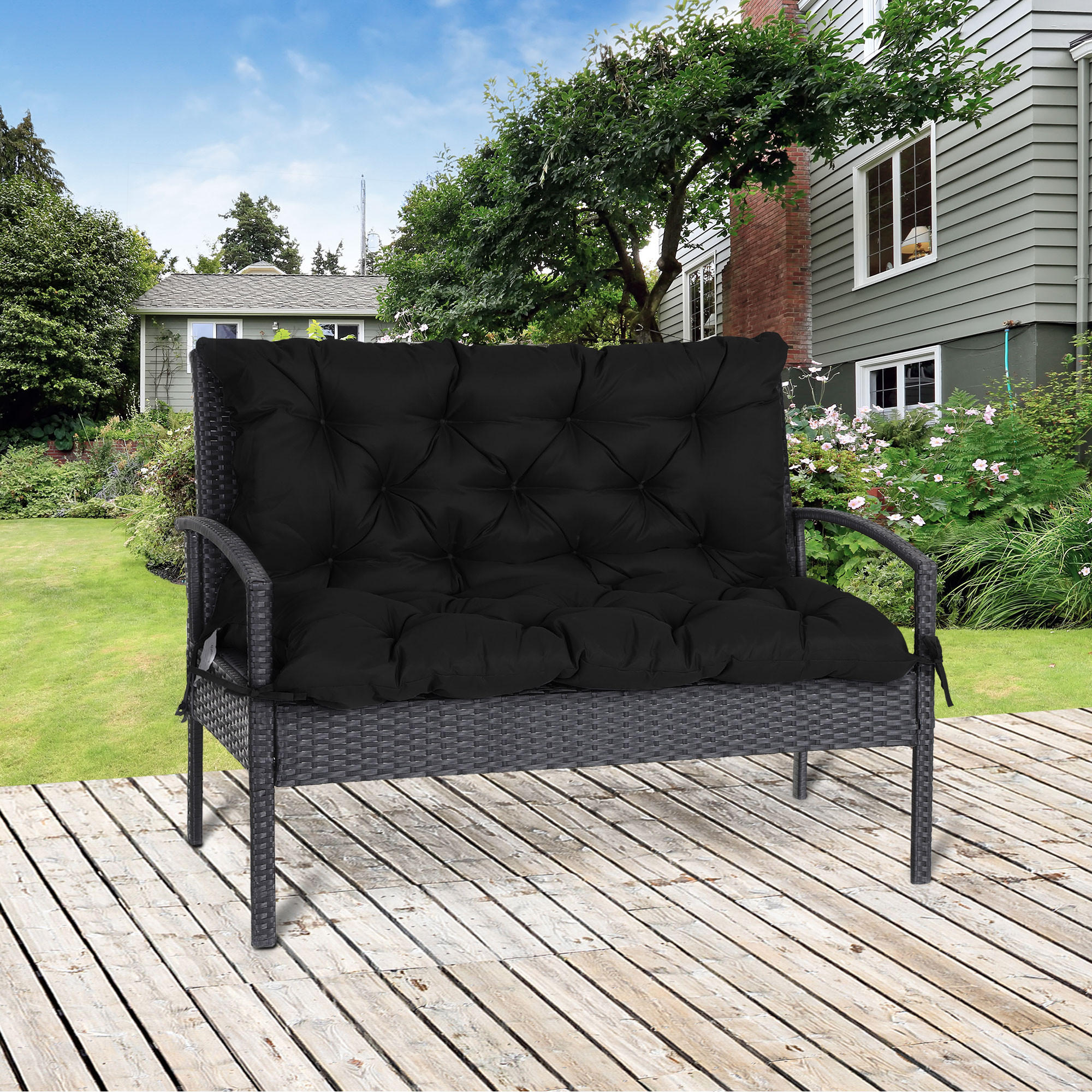 BANKAUFLAGE 3-Sitzer 100x98x8 cm - Schwarz, Kunststoff (98/8/100cm) - Outsunny