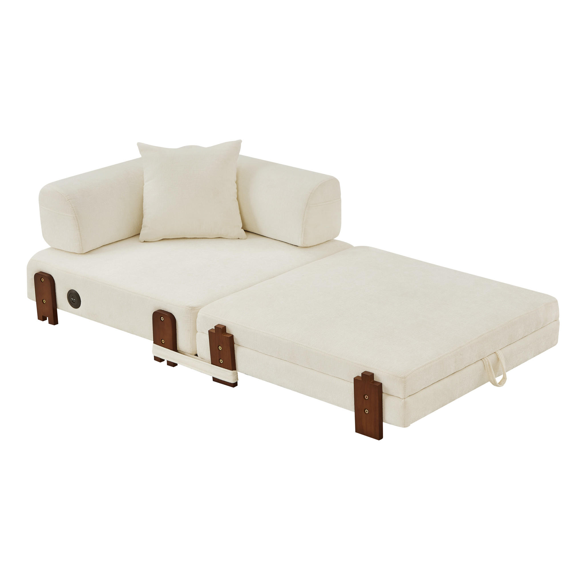 SCHLAFSESSEL aus Stoff Beige mit USB-, Type-C-Anschluss, Stauraum, Seitenfächern und Kissen - Beige, Textil (84/48/170.5cm) - Modfu