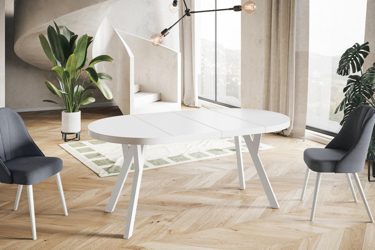 ESSZIMMERTISCH OVO, ausziehbarer Tisch 100 cm bis 200 cm, Farbe: Weiß, mit Holzbeinen in Farbe Weiß - Weiß, Holzwerkstoff (100/100/77cm) - Alpi-Möbel