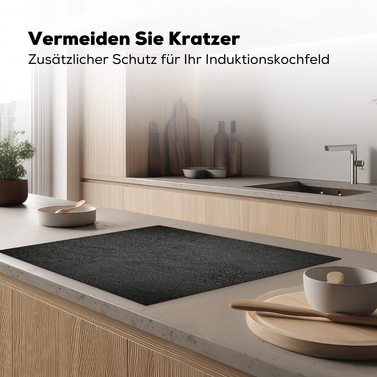 HERDABDECKPLATTE Beton - Schwarz - Industriell Induktionsmatte 77x59 cm - Anthrazit, Kunststoff (77/59/0.2cm) - MuchoWow