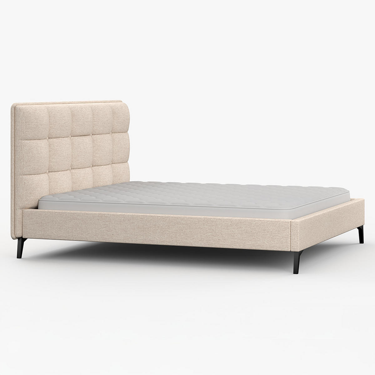 POLSTERBETT SISI, Lattenrost, ohne Bettkasten, gepolsterte Kopfstütze 160/200 in Creme - Creme/Schwarz, Holz/Textil (160/200cm) - imoebel24