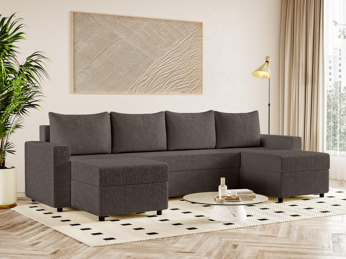 WOHNLANDSCHAFT Goka Lux U mit Schlaffunktion, Braun - Braun, Textil (298/72/146cm) - Fedve