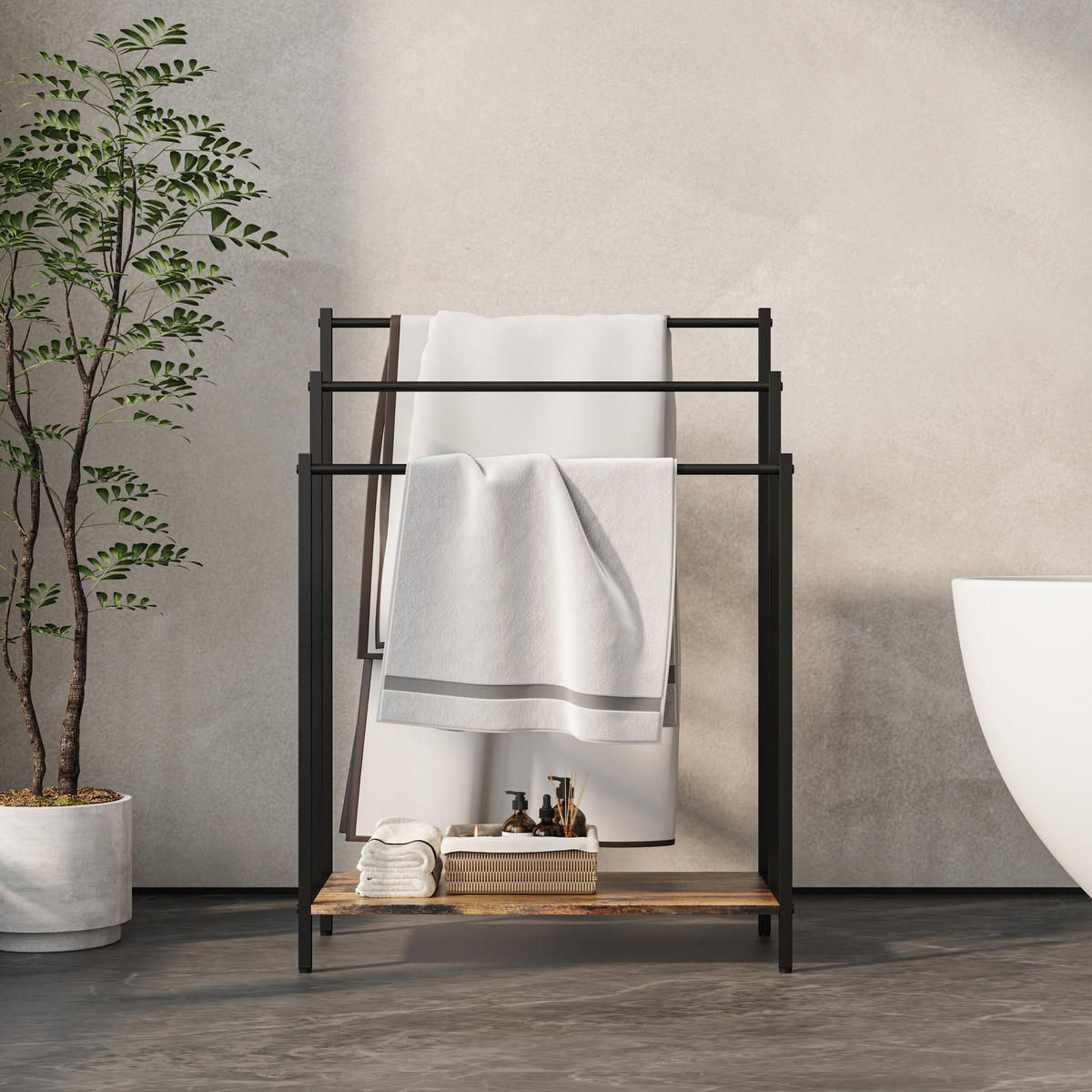 HANDTUCHSTÄNDER - Schwarz, Holzwerkstoff/Metall (60/81/28cm) - Relaxdays