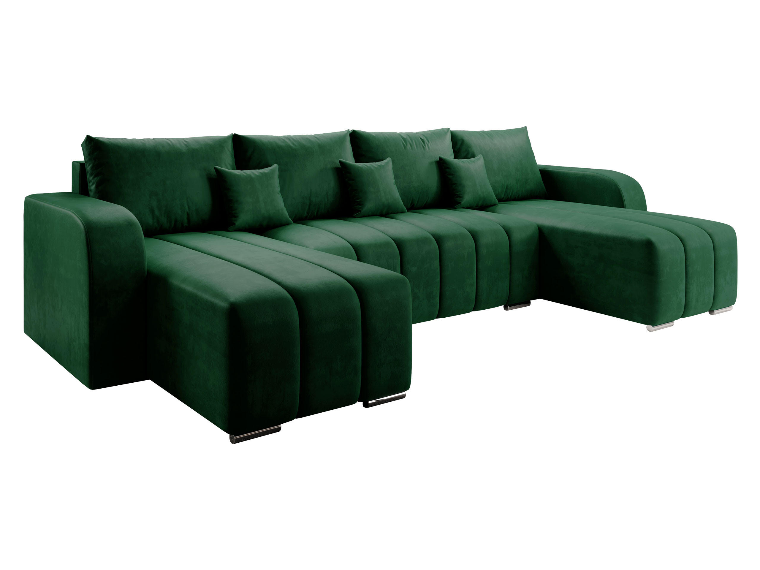 WOHNLANDSCHAFT Pufetto U - Smaragdgrün/Silberfarben, Holz/Textil (313/86/147cm) - MIRJAN24