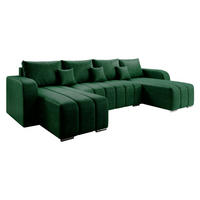 WOHNLANDSCHAFT Pufetto U - Smaragdgrün/Silberfarben, Holz/Textil (313/86/147cm) - MIRJAN24