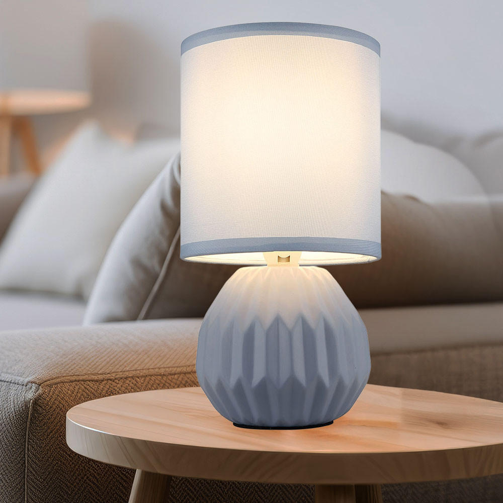 TISCHLEUCHTE Keramik Blau Textil - Blau, Textil (12/12/23cm) - Globo Lighting