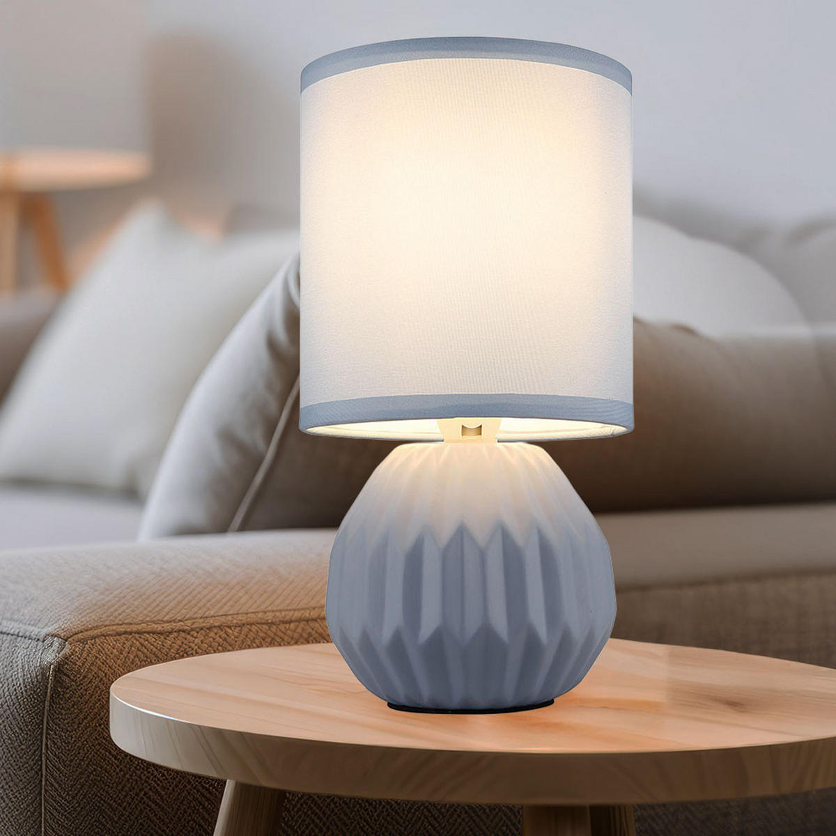 LED TISCHLEUCHTE Keramik Blau Textil 2er Set - Blau, Textil (12/12/23cm) - Globo Lighting