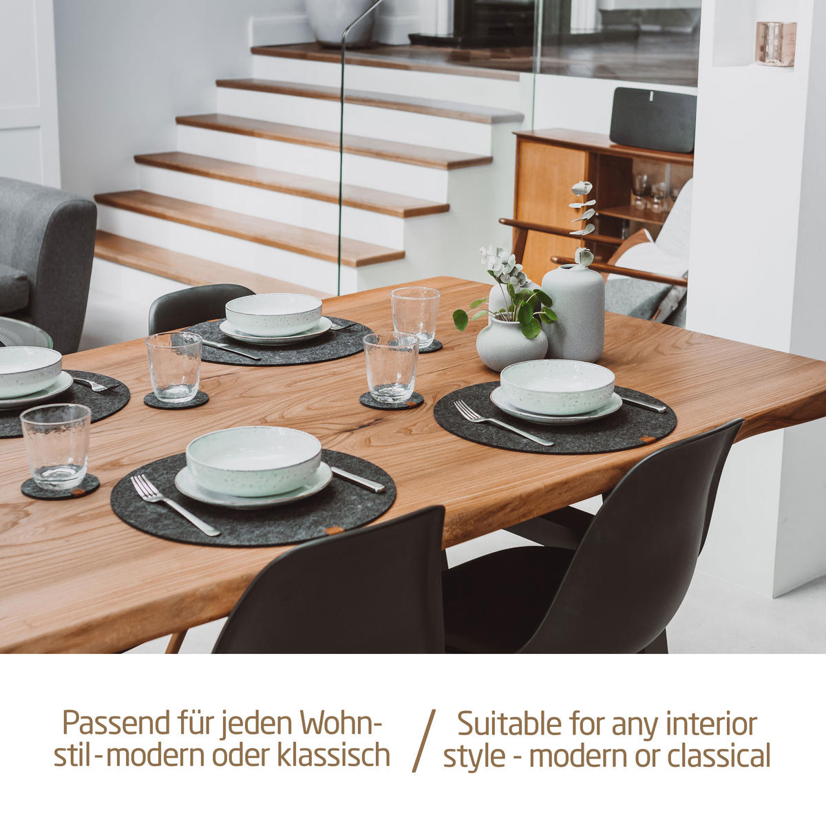 TISCHSETS Glasuntersetzer 12er-Set - Dunkelgrau, Textil (37cm) - Miqio Design