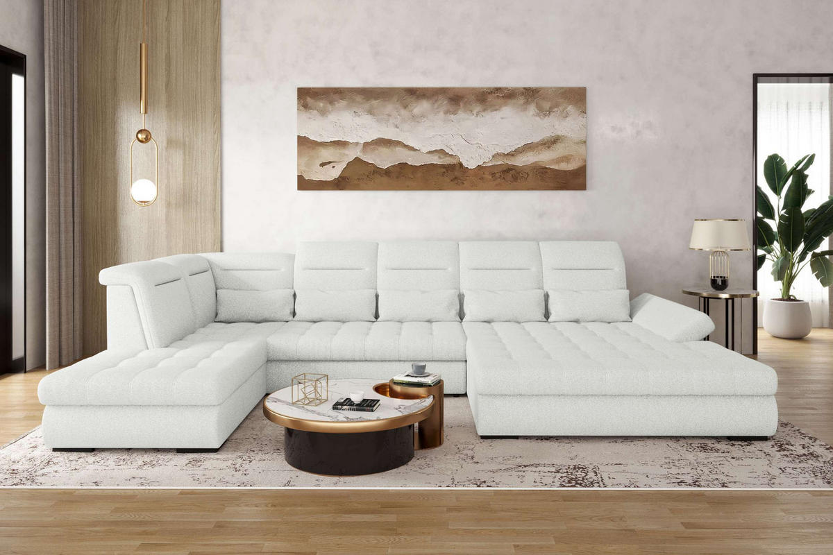 WOHNLANDSCHAFT Toscana Strukturstoff inkl. Schlaffunktion - Creme, Textil (358/87/208cm) - 99rooms