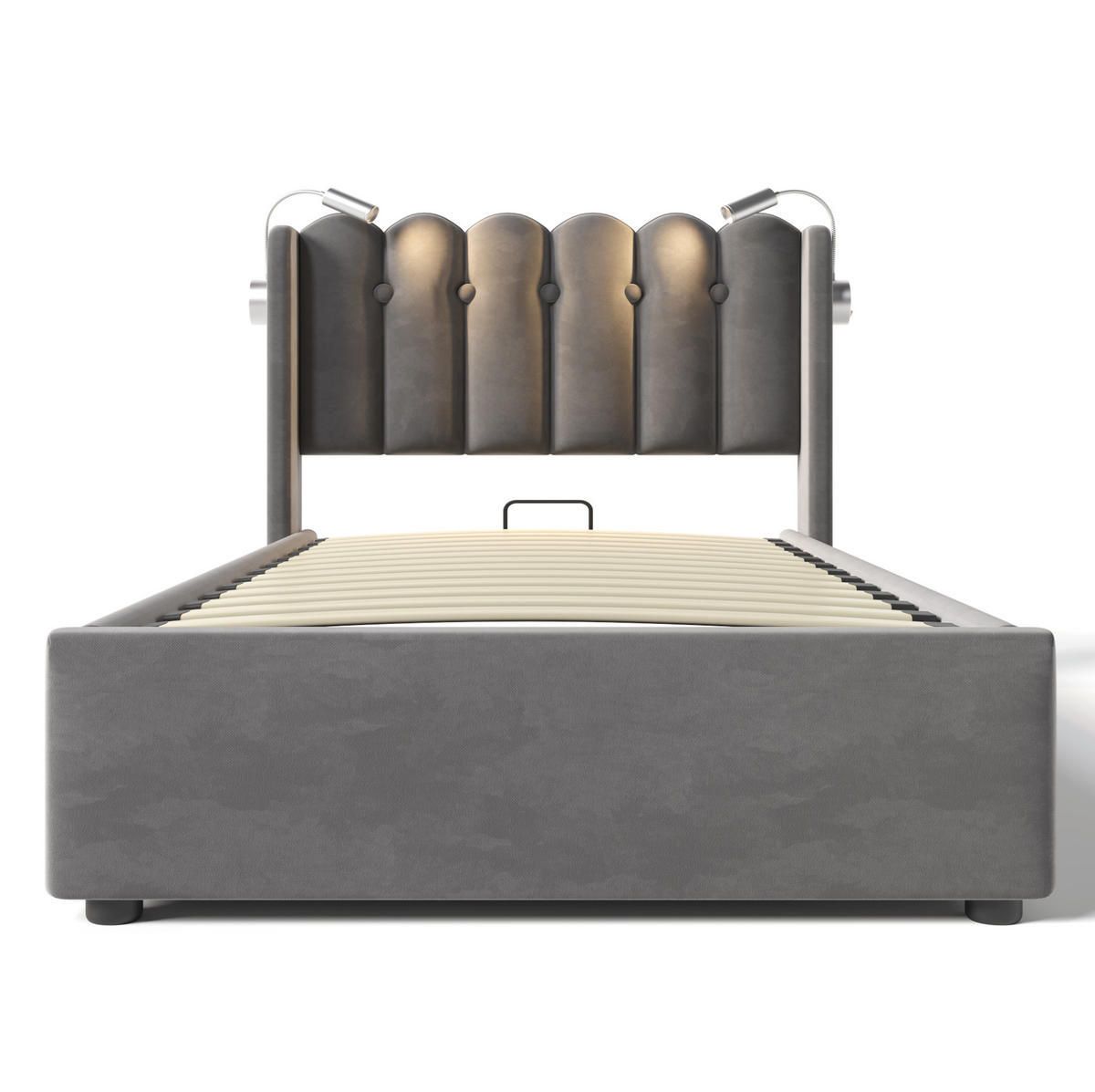 POLSTERBETT 90/200 cm Grau mit Leselicht und Ladefunktion Mit Matratze - Grau, Textil (90/200cm) - OKWISH