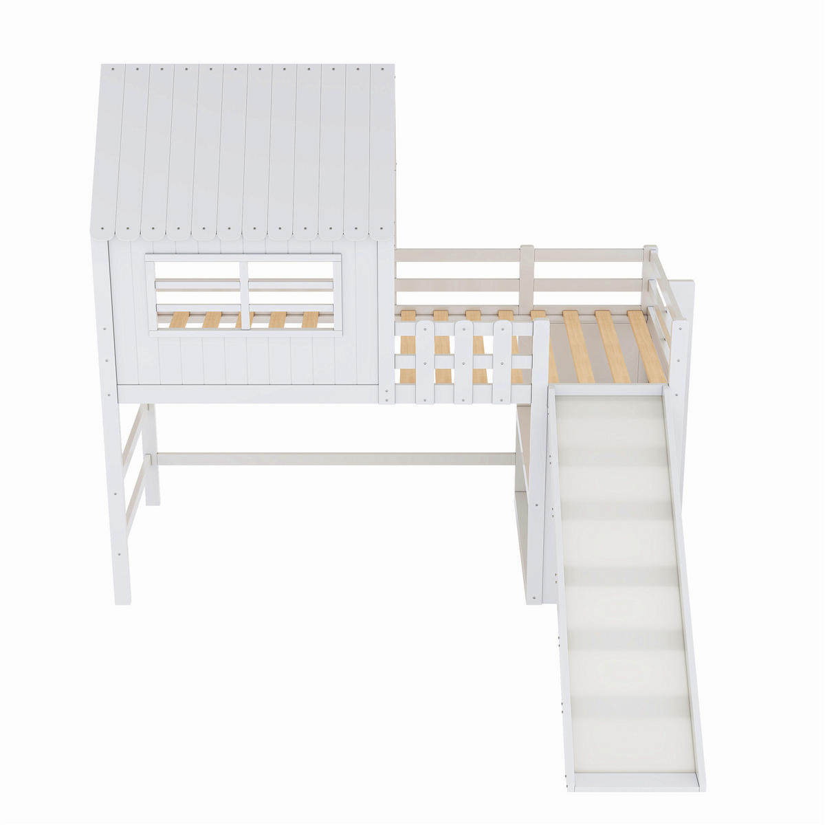 HOCHBETT 90x200 Weiß Massivholz Rutsche Leiter - Weiß, Holz (90/200cm) - FLIEKS