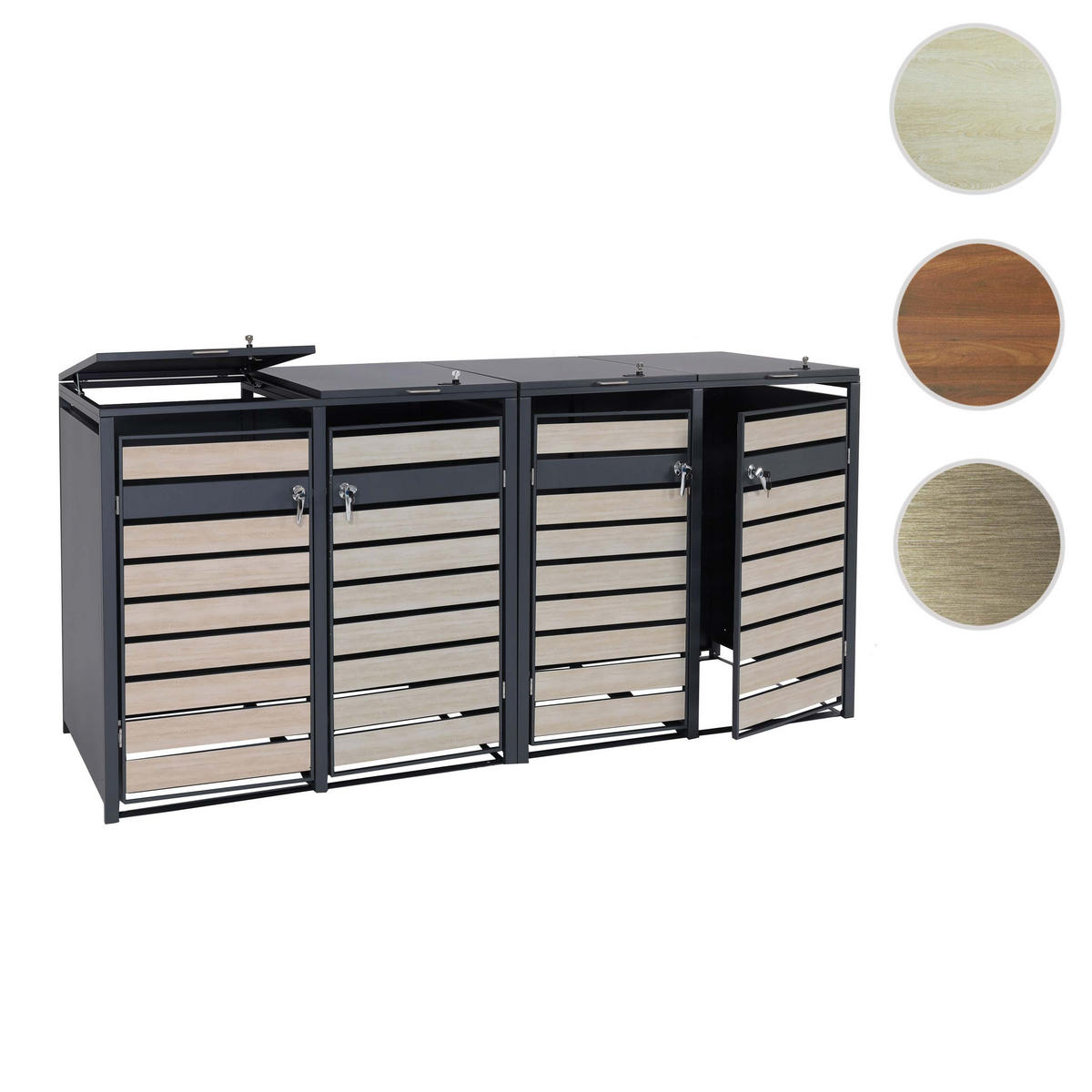 MÜLLTONNENBOX 4er/8er XL 117x284x98cm Metall 118kg Anthrazit Kirsche-Holzoptik Dunkelbraun - Kirschbaumfarben, Metall (284/117/98cm) - PROREGAL