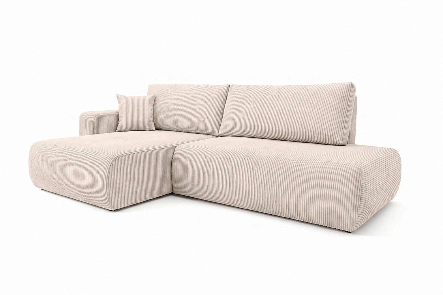 ECKSOFA Mit Schlaffunktion Und Bettkasten, Cordstoff Poso, Beige, Links, OPEN XL - Creme, Holz (262/145cm) - Kaiser Möbel