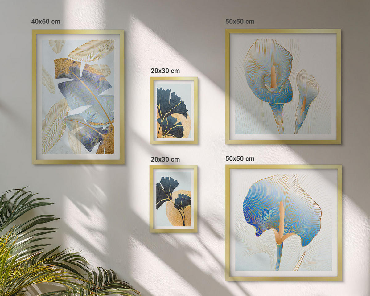 WANDBILDER 5er Set - 50x50 cm & 20x30 cm & 40x60 cm Goldrahmen - Zitronenweinporträt Kahlo - Goldfarben, Kunststoff (40/60cm) - ArtPrintCave