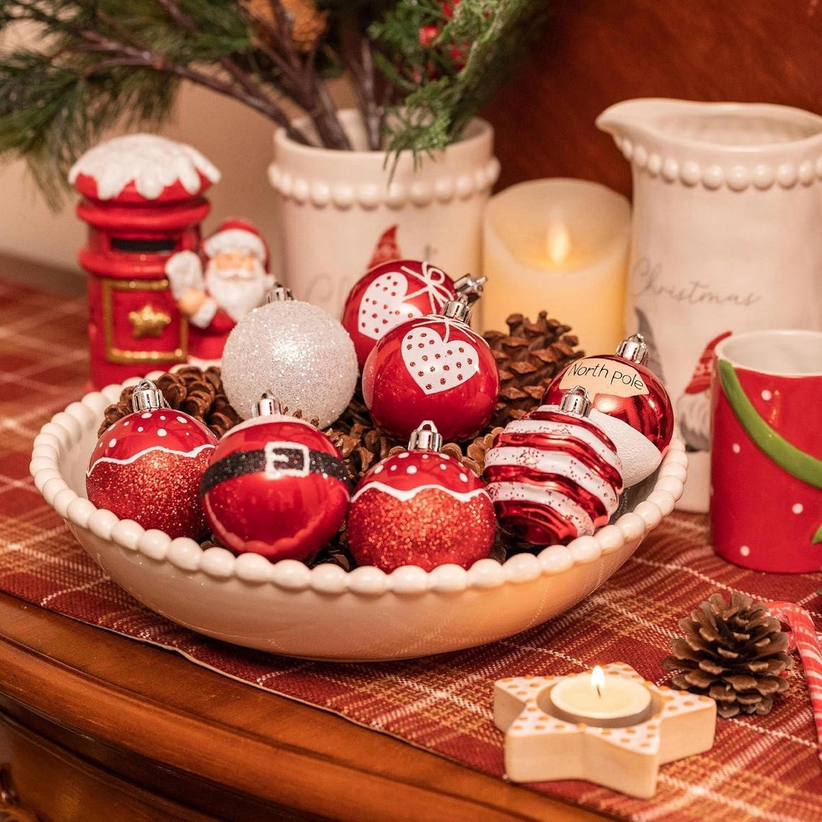 WEIHNACHTSKUGELN 16-teiliges Set 6 cm Rot Weiß Bruchfest - Multicolor, Kunststoff (6/6/6cm)
