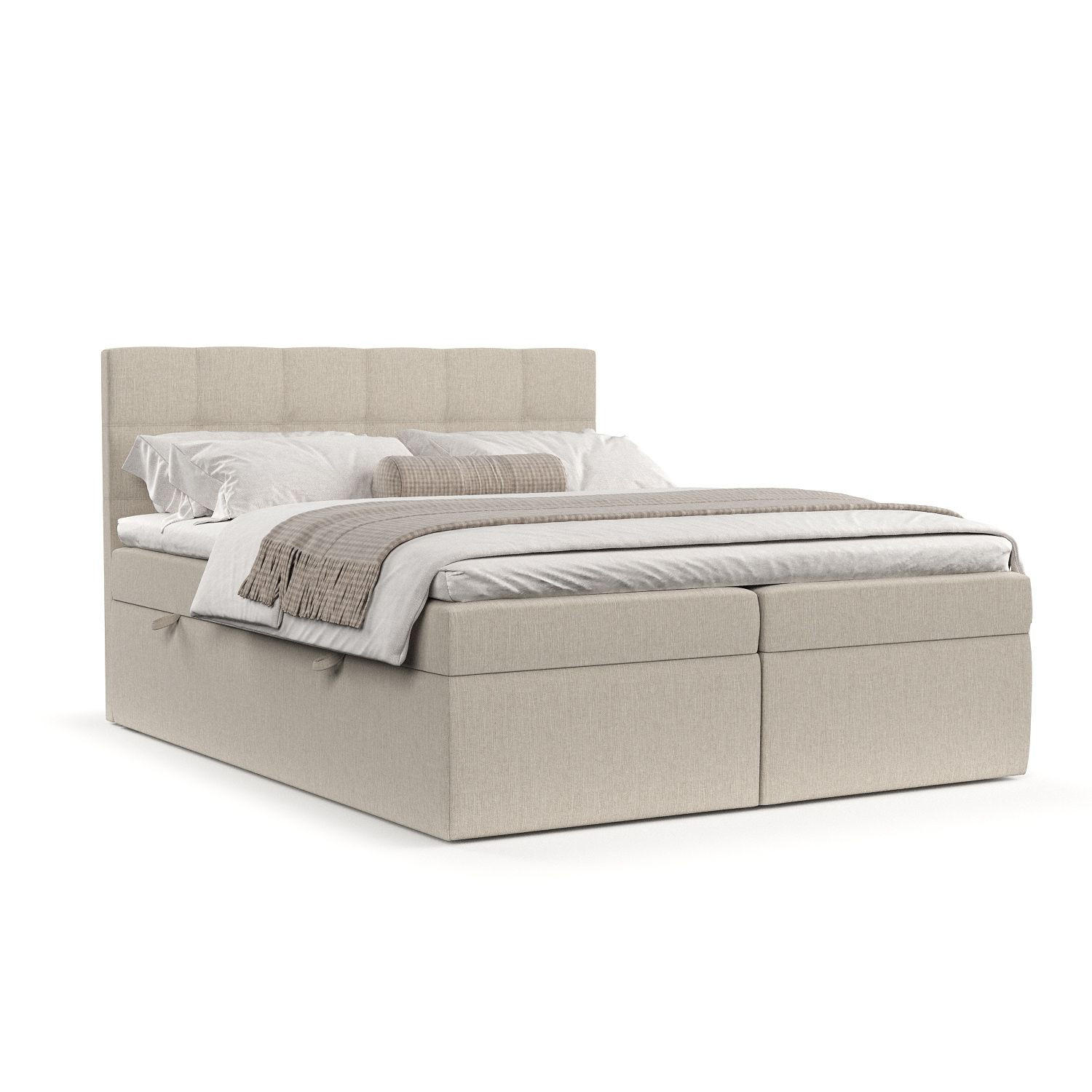 BOXBETT Tari Beige 160/200 cm mit Matratze und Topper - Beige/Schwarz, Holz/Holzwerkstoff (160/200cm) - Maison de Reve