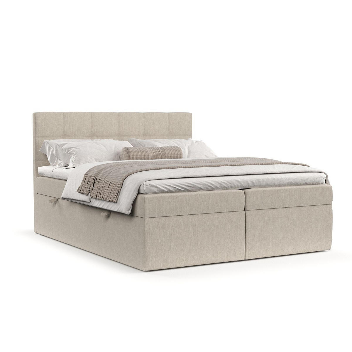 BOXBETT Tari Beige 180/200 cm mit Matratze und Topper - Beige/Schwarz, Holz/Holzwerkstoff (180/200cm) - Maison de Reve