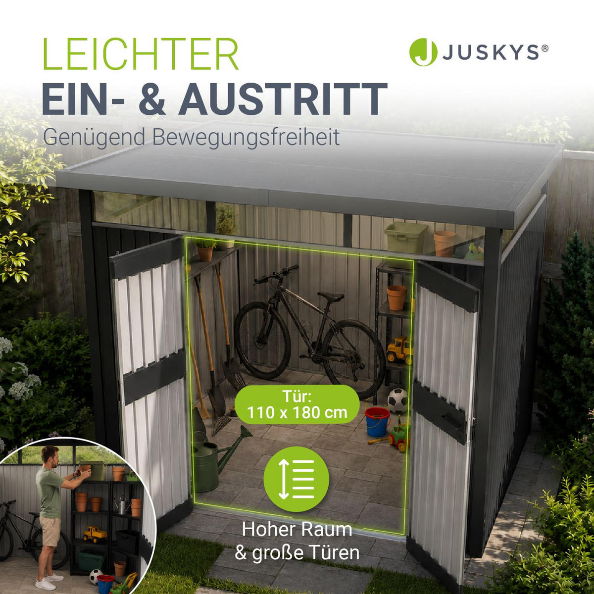 GERÄTEHAUS Luzern Anthrazit - Anthrazit, Metall (294/220/254cm) - Juskys