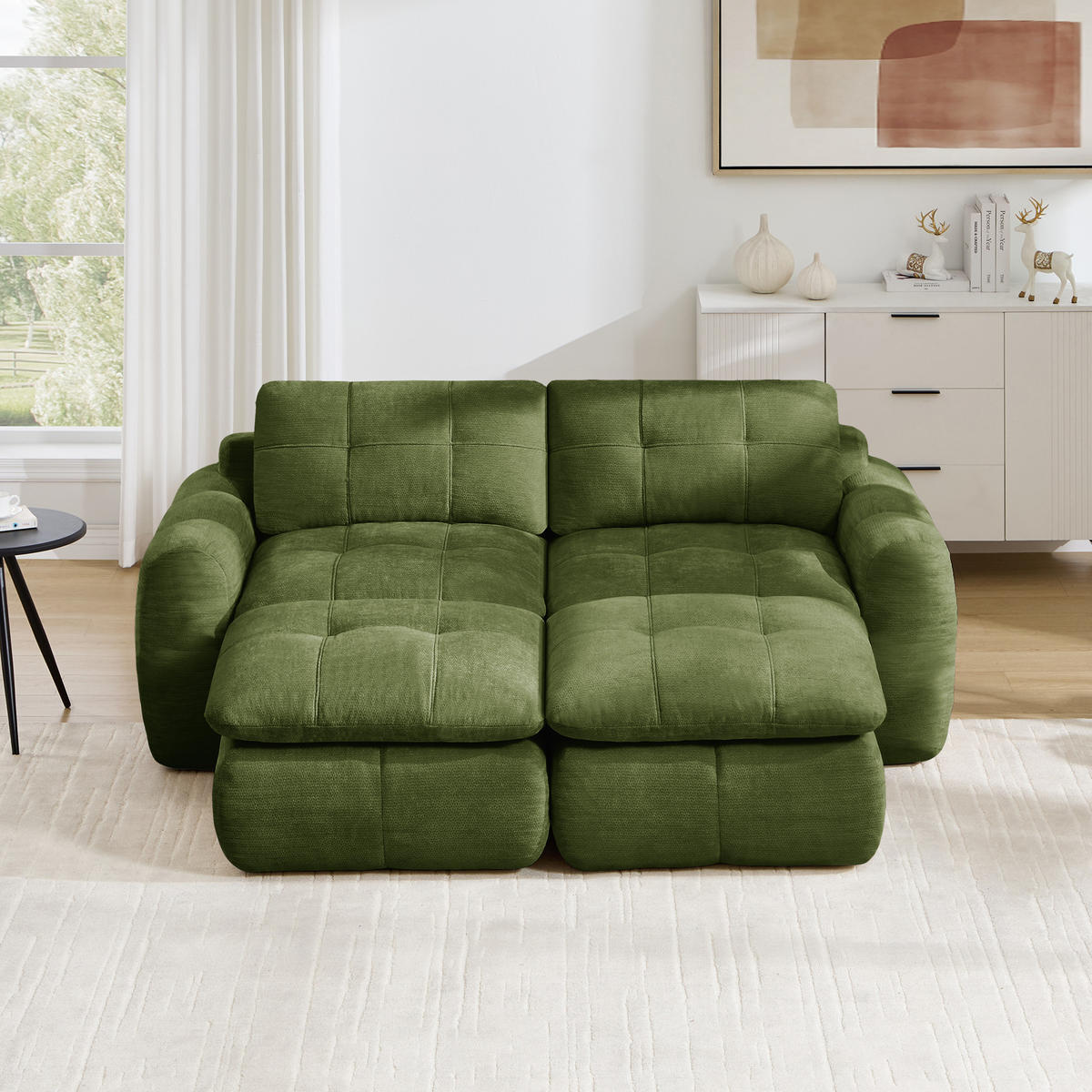 2-SITZER-SOFA DE-34464 mit 2 Ottomanen Grün - Grün, Textil (160/194cm) - ComfortXL