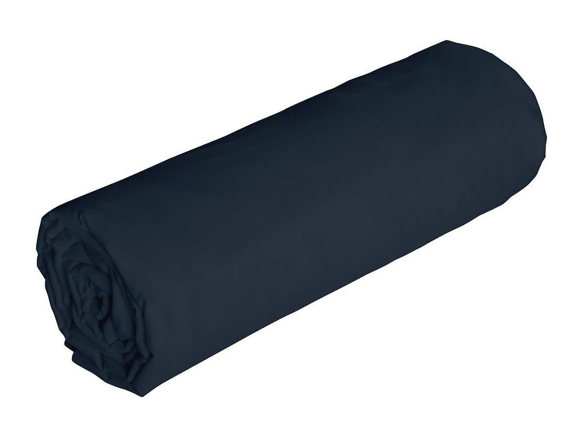 SPANNBETTLAKEN - Leinen & Baumwolle 57 Fäden/cm² - 180 x 200 cm - Steghöhe 30 cm - Mitternachtsblau - AURELLE - Blau, Textil (200/180cm) - Vente-Unique