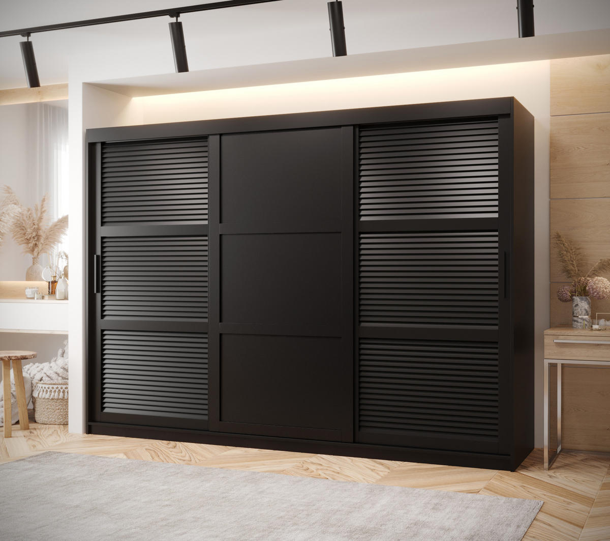 SCHWEBETÜRENSCHRANK 200/250/62 3-türig - Schwarz, Holz/Kunststoff (250/200/62cm) - MÖBEL KRYSPOL