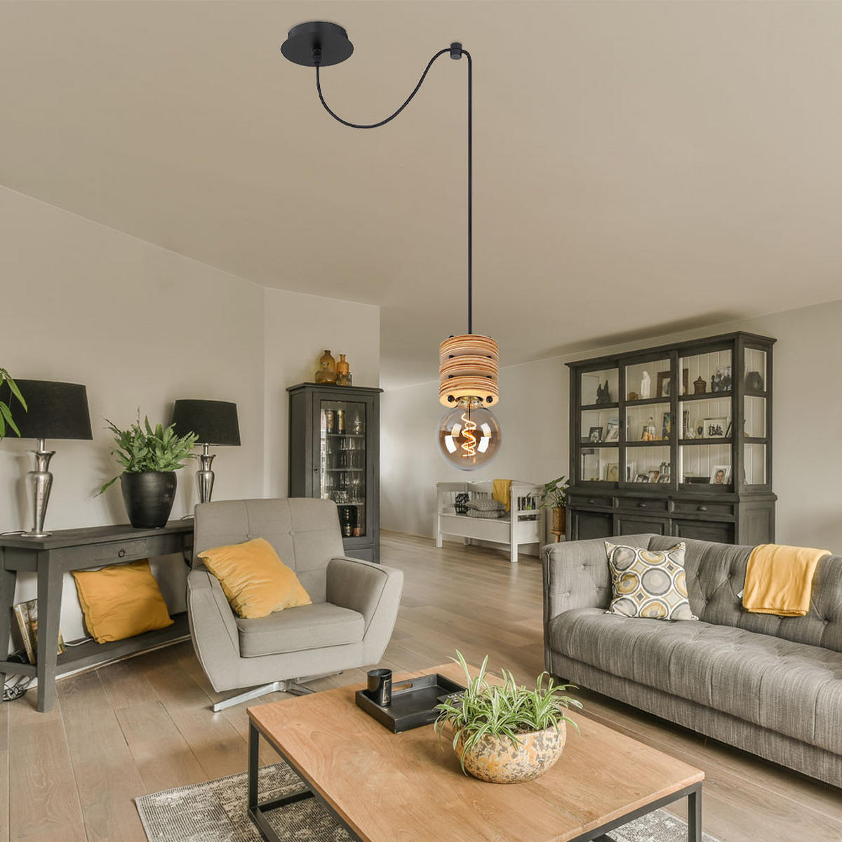 HÄNGELEUCHTE ANGELINE Metall Schwarz 2er Set - Schwarz, Metall (12/12/120cm) - Globo Lighting