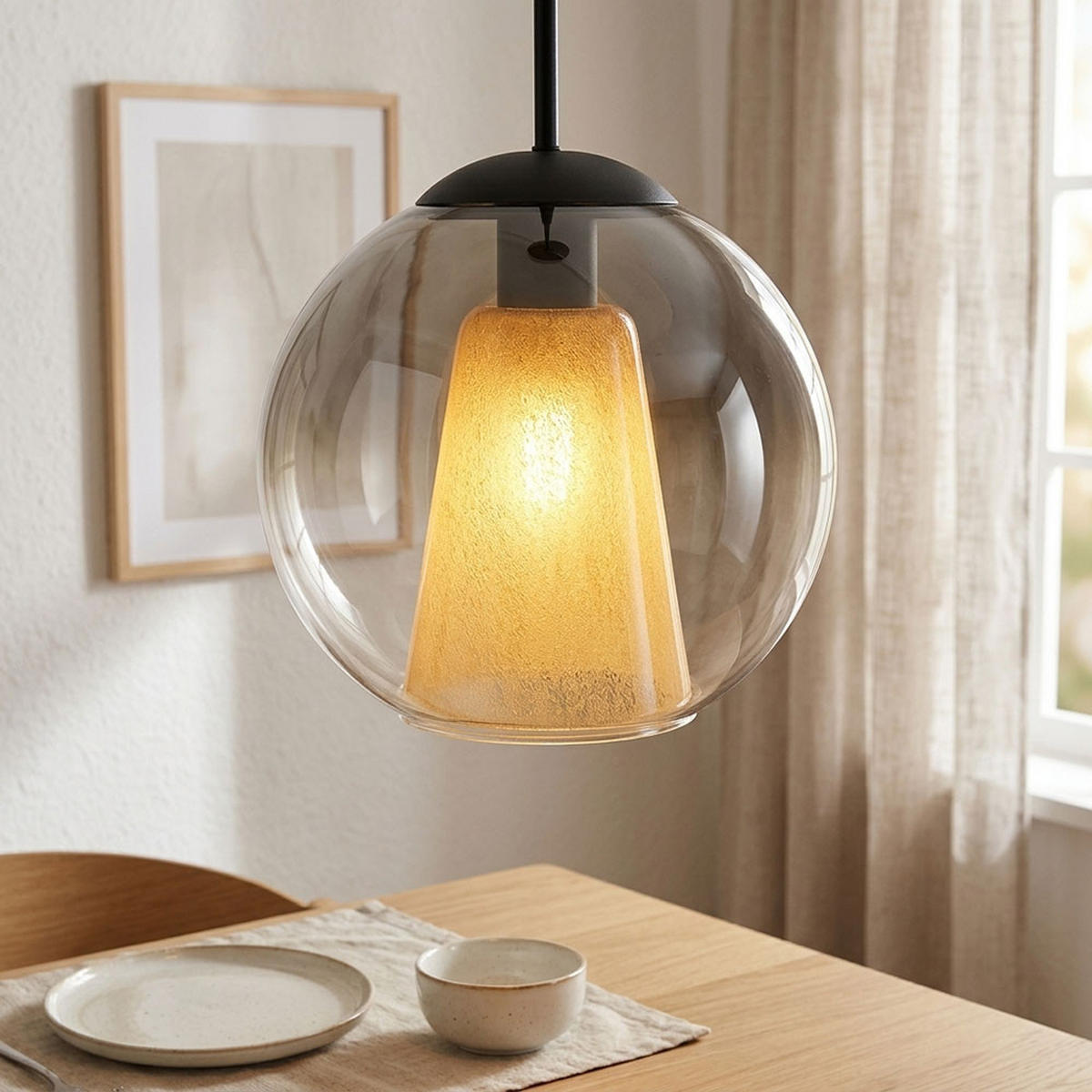 HÄNGELEUCHTE Glas Kristall Grau - Schwarz, Glas (25/25/120cm) - Globo Lighting
