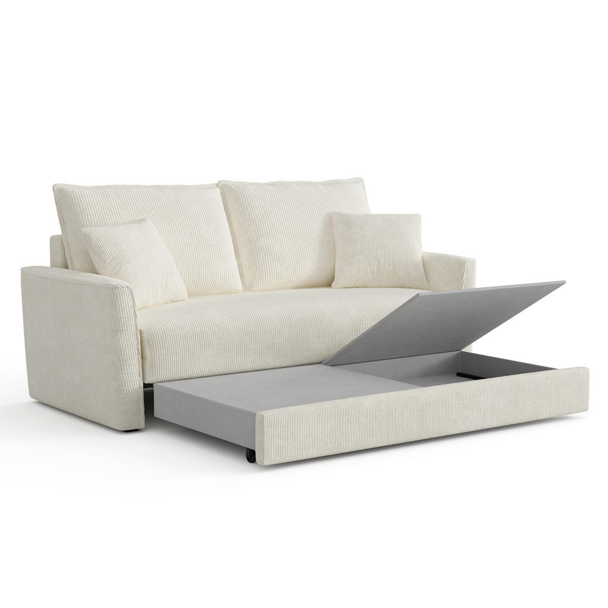 SCHLAFSOFA GERADE Gerippter Samt Creme 180cm - Creme, Textil (180/97/93.5cm) - Sia Home