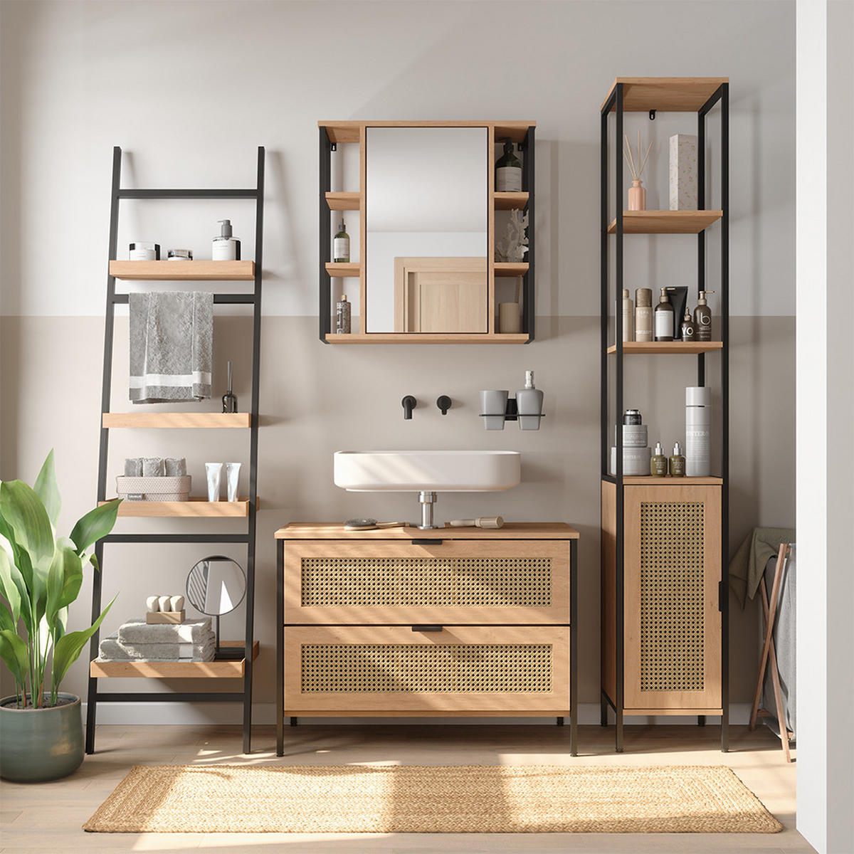 BADMÖBEL-SET Linara, Eiche, 3er Set - Eichefarben, Holzwerkstoff (80/59/35cm) - Vicco