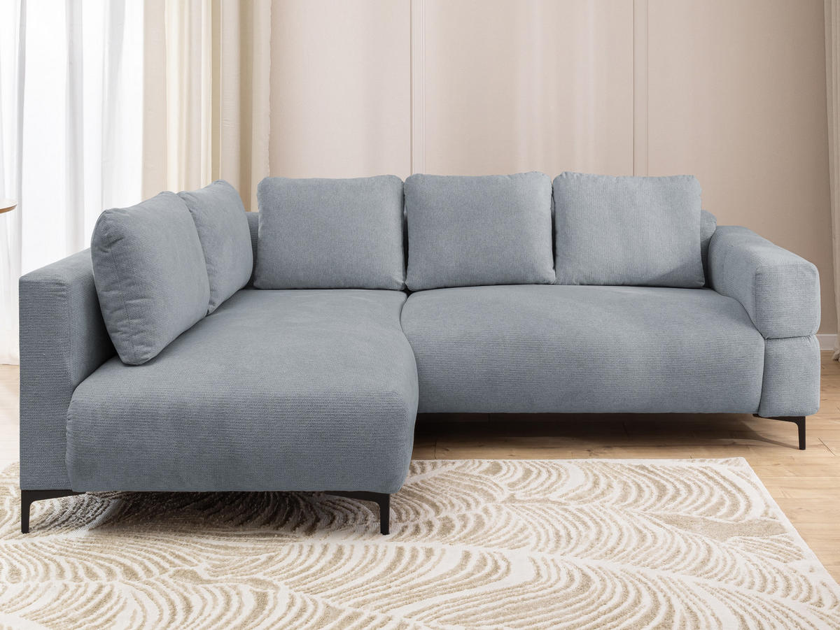 ECKSOFA Cardea in Bubble-Optik aus weichem Grau Strukturstoff mit hohem Sitzkomfort - Ottomane links - Schwarz/Grau, Holz/Textil (170/230cm) - S-Style Möbel