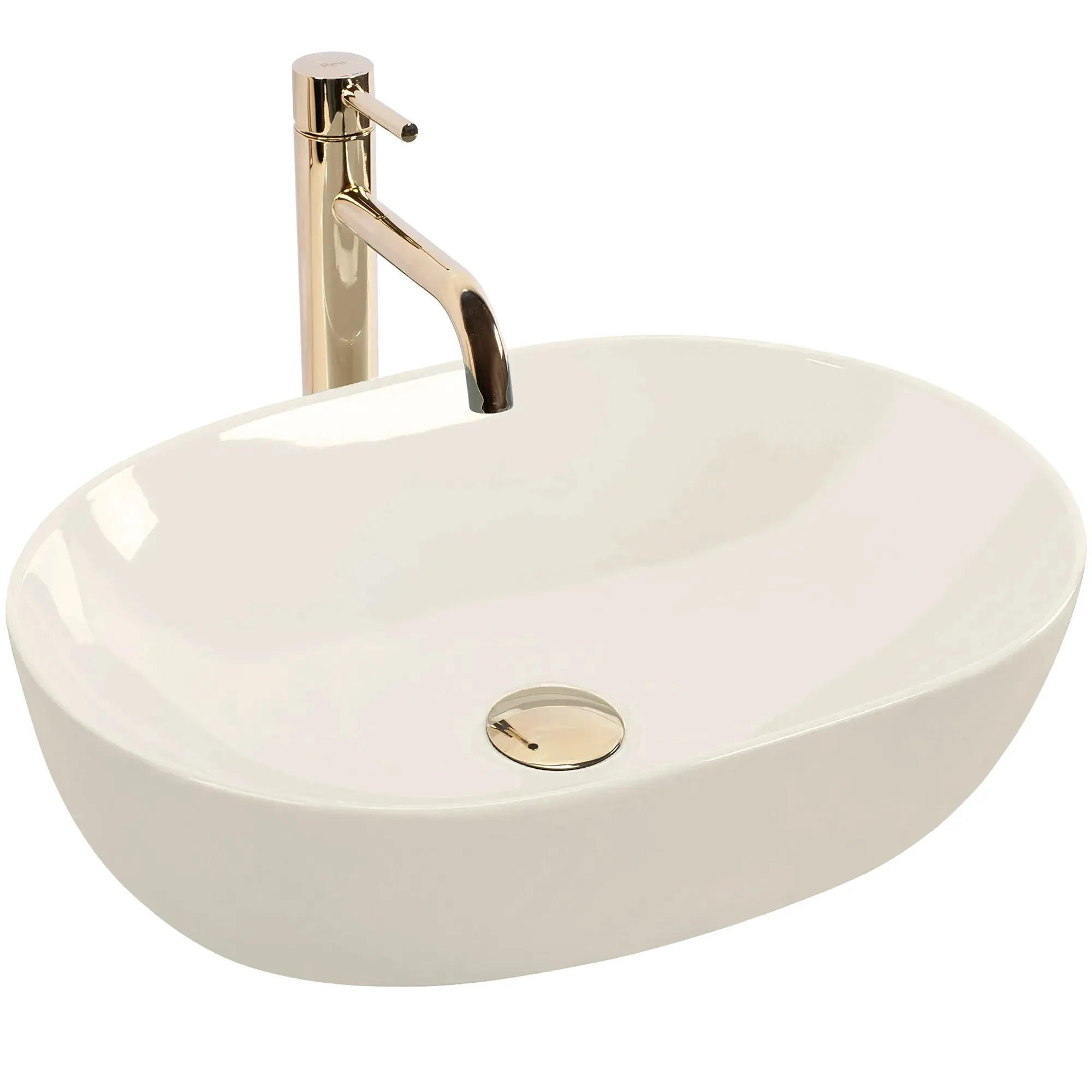 AUFSATZWASCHBECKEN Rea Lisa Ecru Shiny - Ecru, Keramik (35/14/49cm) - REA