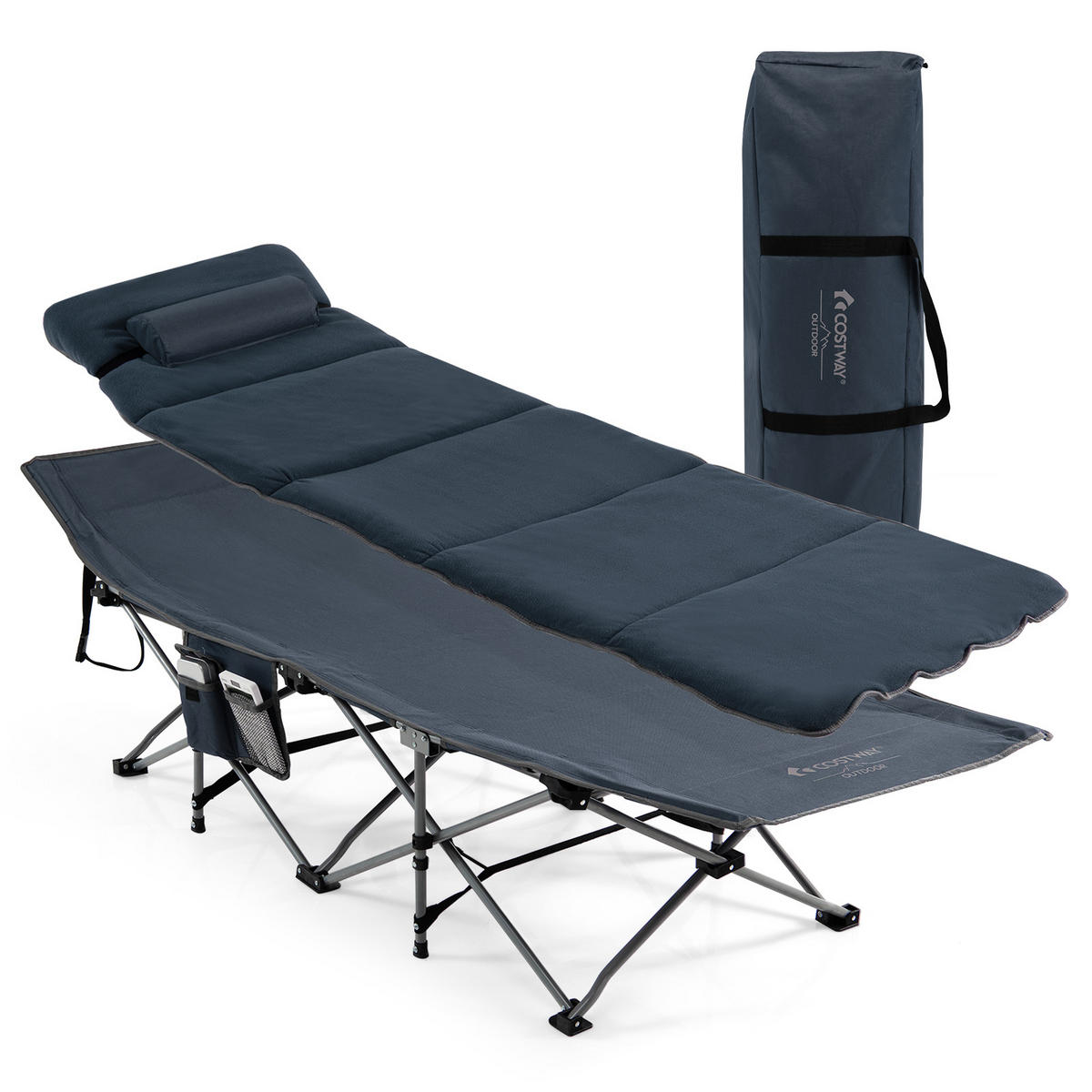 CAMPINGBETT Mit Matratze+Kissen Blau - Blau, Metall - COSTWAY