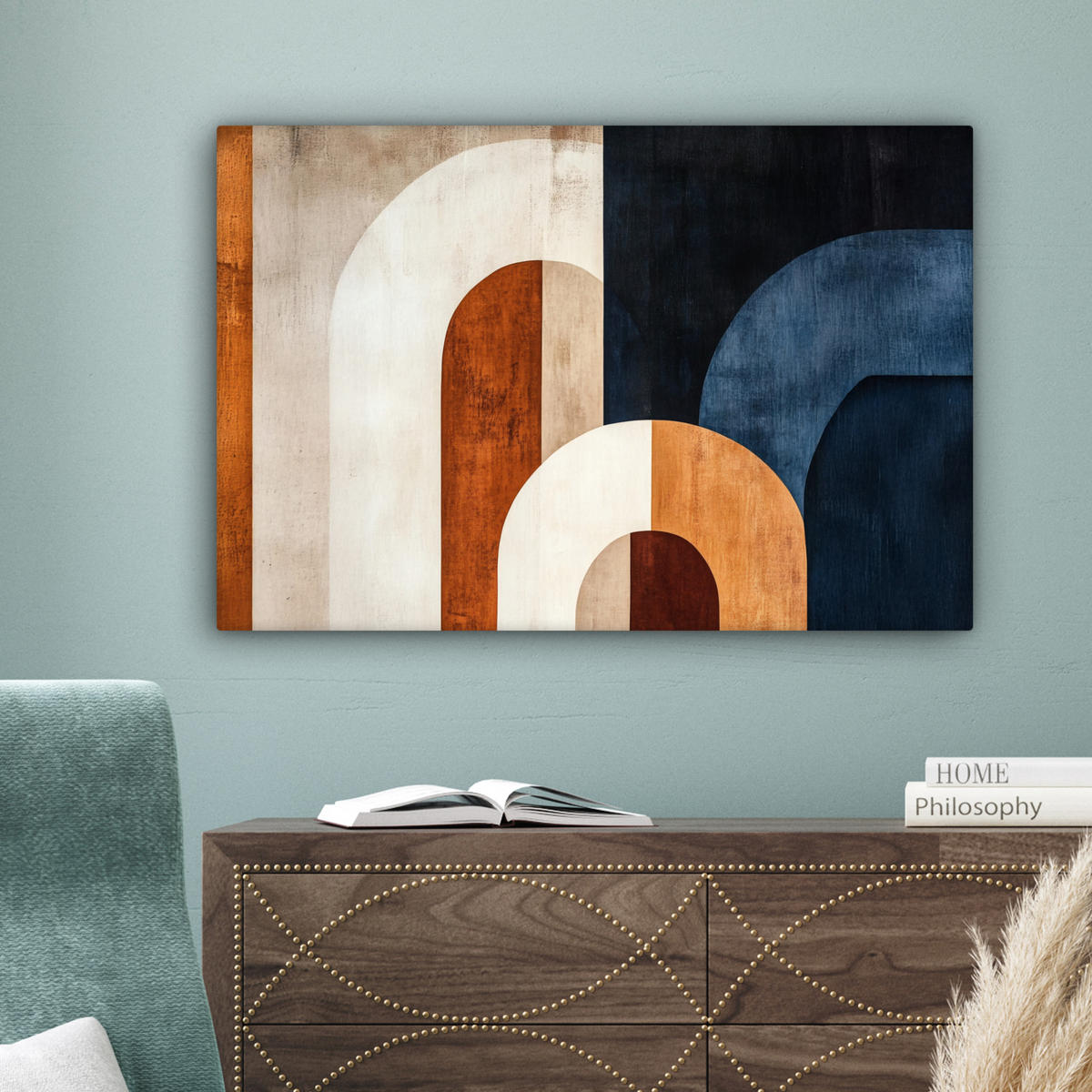 LEINWANDBILD Abstrakt - Formen - Dunkelblau Gemälde 60x40 cm - Cognac, Textil (60/40cm) - MuchoWow