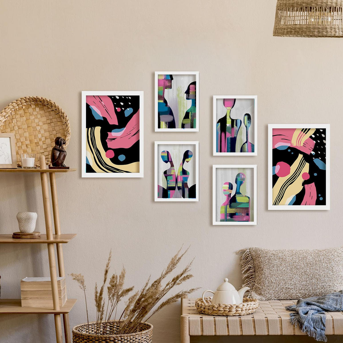POSTER Set Mit 6 Verhaltensmodi In Liebhaber Abstrakt Ästhetische Dekorative Gemälde Für Ihr Wohnzimmer, Schlafzimmer, Zuhause A3 & A4 Weißer Rahmen - Weiß, Papier (29/3cm) - Nacnic