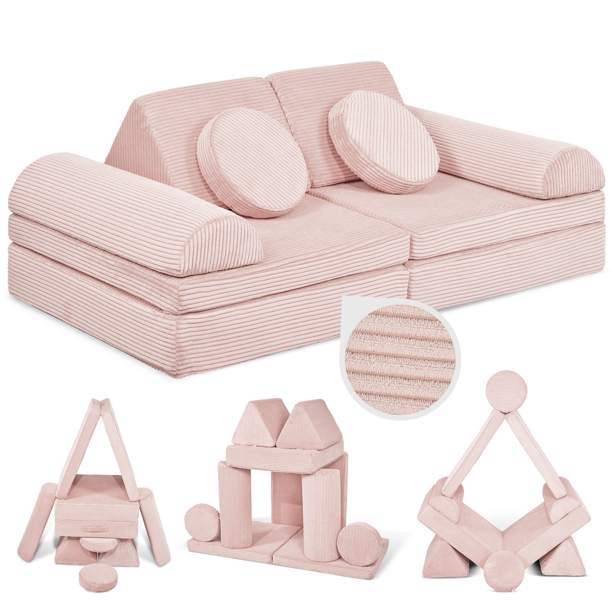 SPIELSOFA Kinder Fantasiewelt 8tlg - Rosa, Textil (150/55/66cm) - Linodino