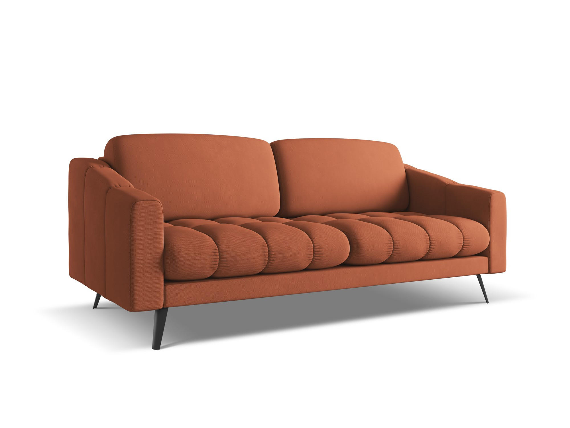 3-SITZER SOFA Chenille Stoff Orange - Terra cotta/Schwarz, Kunststoff/Textil (202/80/95cm) - Makamii