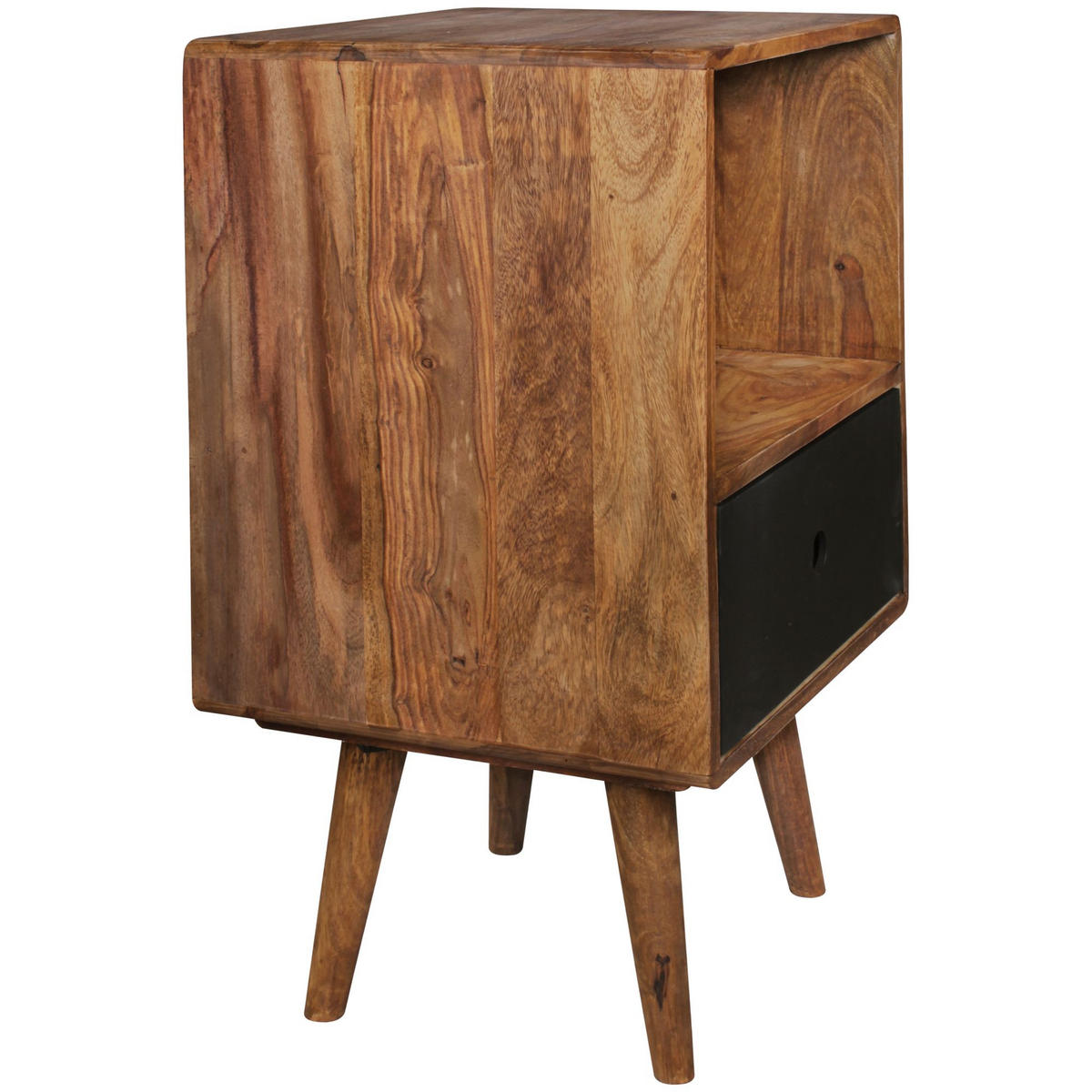 NACHTTISCH – Massivholz, 70 cm hoch, Retro-Stil, für Boxspringbett - Schwarz/Braun, Holz (40/70/35cm) - KADIMA DESIGN