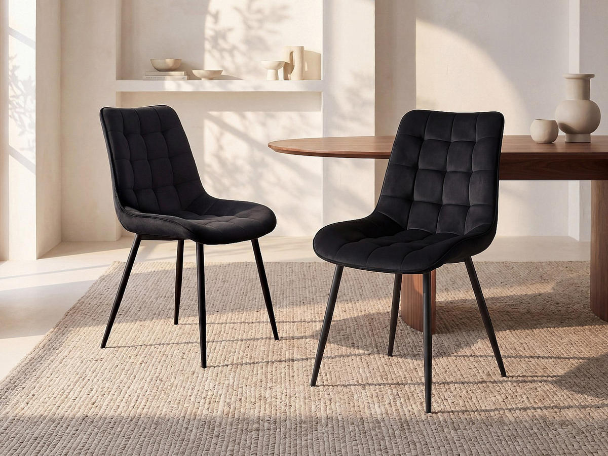 STUHL - 49.5 cm x 60 cm - samt - schwarz Ollua - Schwarz, Textil (49.5/87/60cm) - Vente-Unique