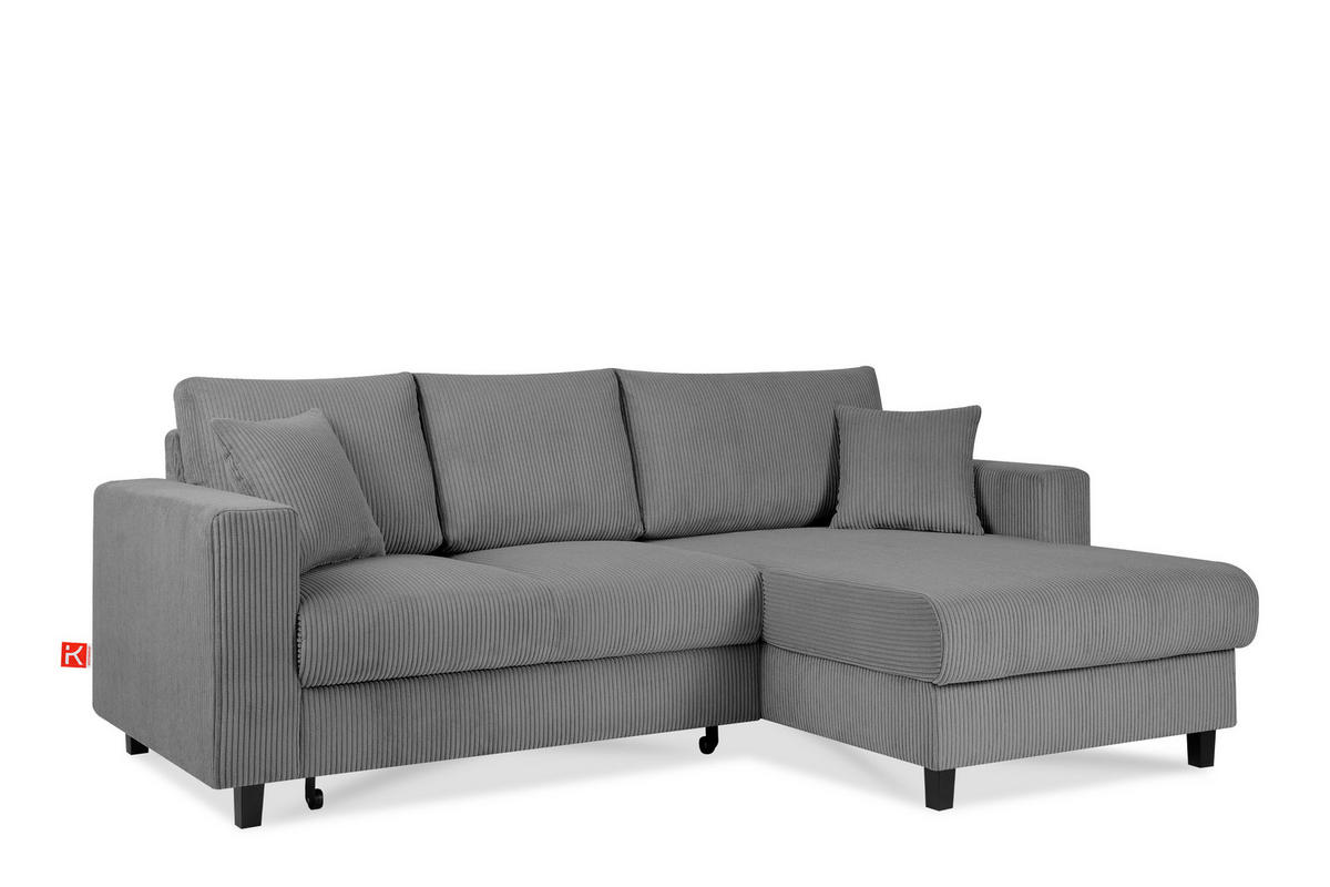 ECKSCHLAFSOFA EGRET Rechts mit Bettkasten, Cord-Stoff, dunkelgrau - Dunkelgrau, Textil (234/90cm) - KONSIMO®