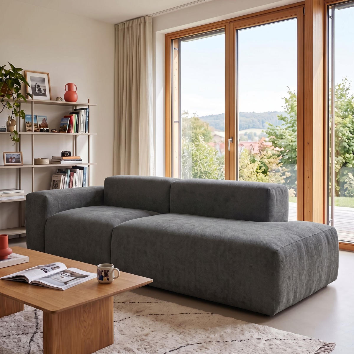3-SITZER modulares Sofa HEAVEN SET 1 Rechts, Breite 255 cm Webstoff Dunkelgrau - Dunkelgrau/Schwarz, Holz/Kunststoff (102/71/255cm) - Muffo