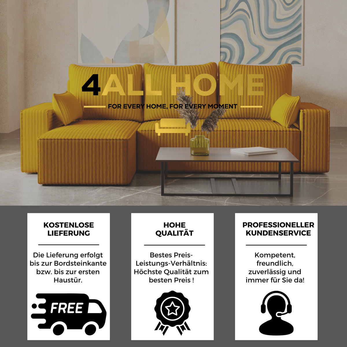 ECKSOFA Tobi mit Bettkasten und Schlaffunktion, L-Form/XL-Form, Cordstoff, Universal - Kupferfarben, Holzwerkstoff (246/145cm) - 4ALL HOME