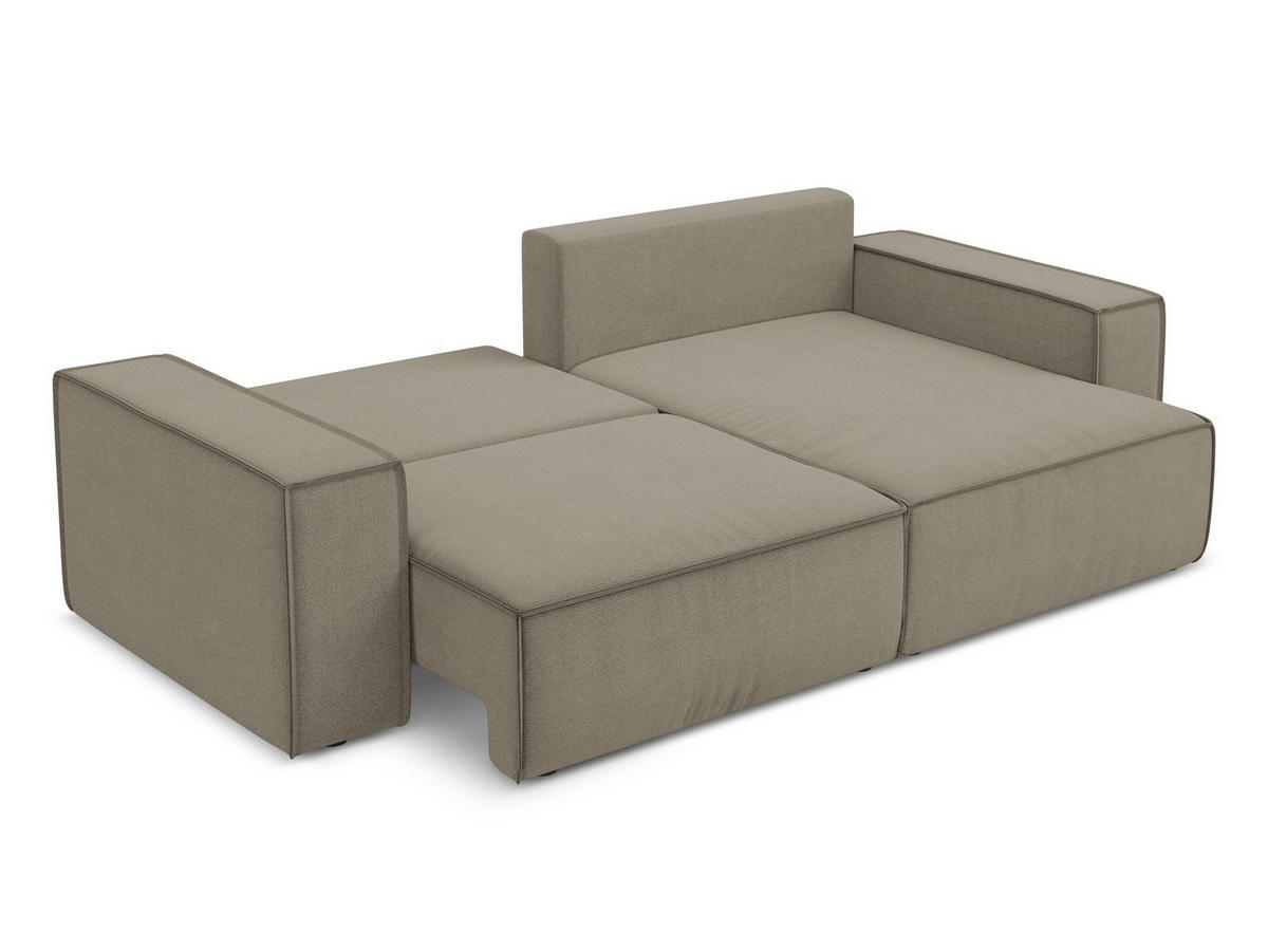 ECKSOFA mit Schlaffunktion Strukturstoff Stoff Beige - Beige/Schwarz, Kunststoff/Textil (257/148cm) - Makamii