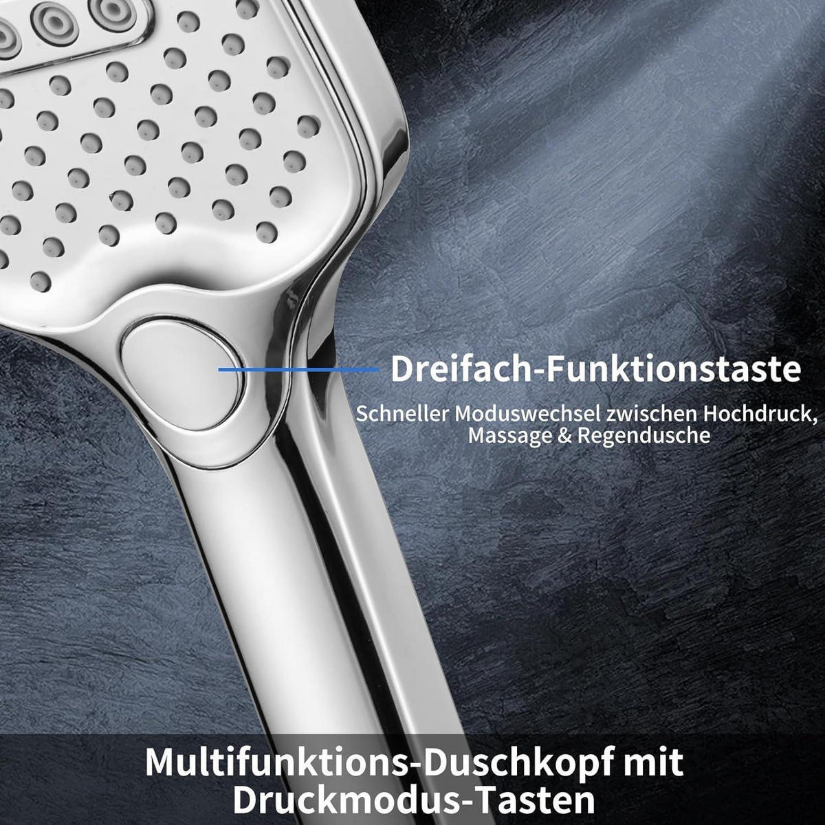 DUSCHKOPF rechteckig 26 x 10 cm mit 3 Strahlarten - Silberfarben, Metall (10/2/26cm)