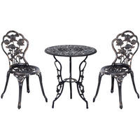BISTROSET 60/60/67 cm, 3-teilig mit Schirmöffnung und Gussrosenmuster, Metall, Bronze - Bronzefarben, Metall - Redom